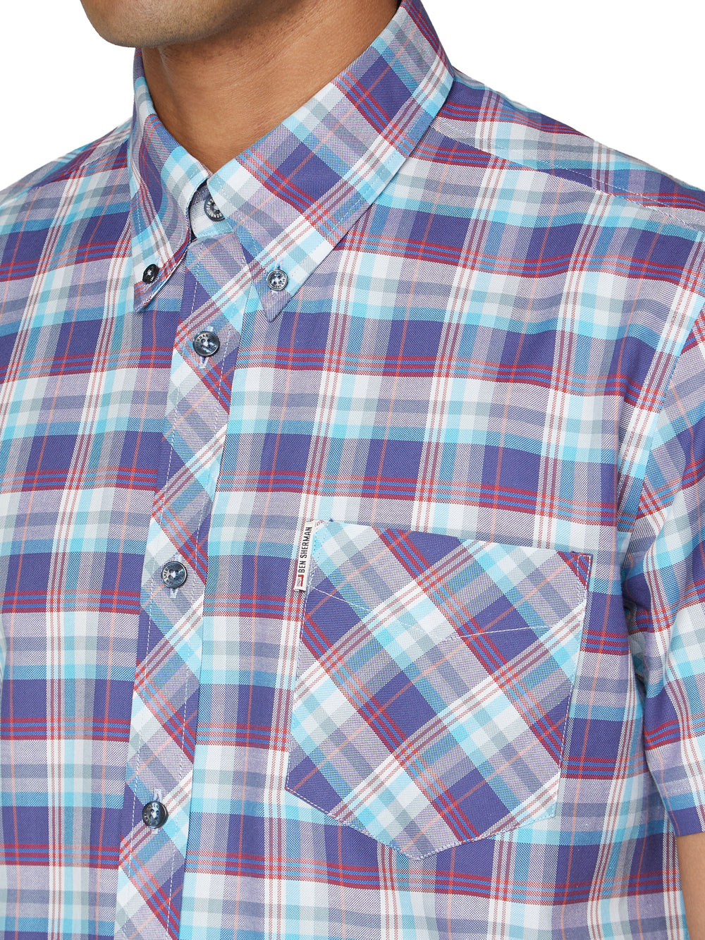 Short Sleeve Ombre Check Shirt - Cobalt