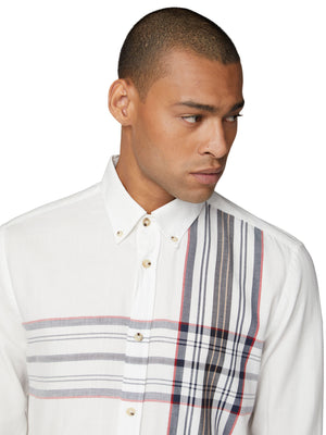 Long-Sleeve Placed Stripe Shirt - Off White
