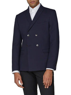 Texture Double-Breasted Suit Jacket - Navy