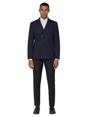 Texture Double-Breasted Suit Jacket - Navy