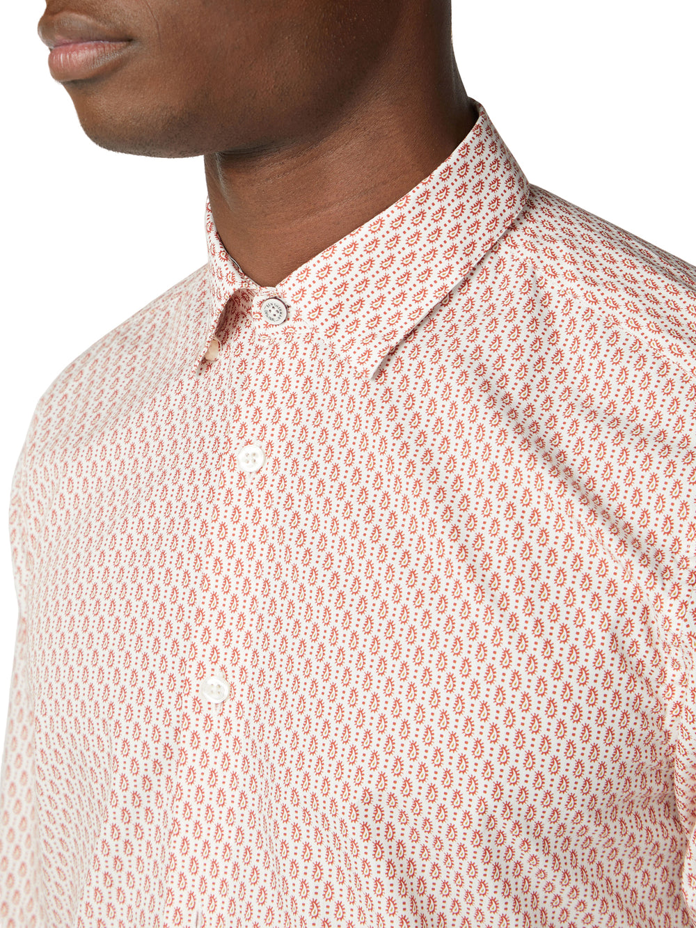Long-Sleeve Fine Geo Print Shirt - Teracota