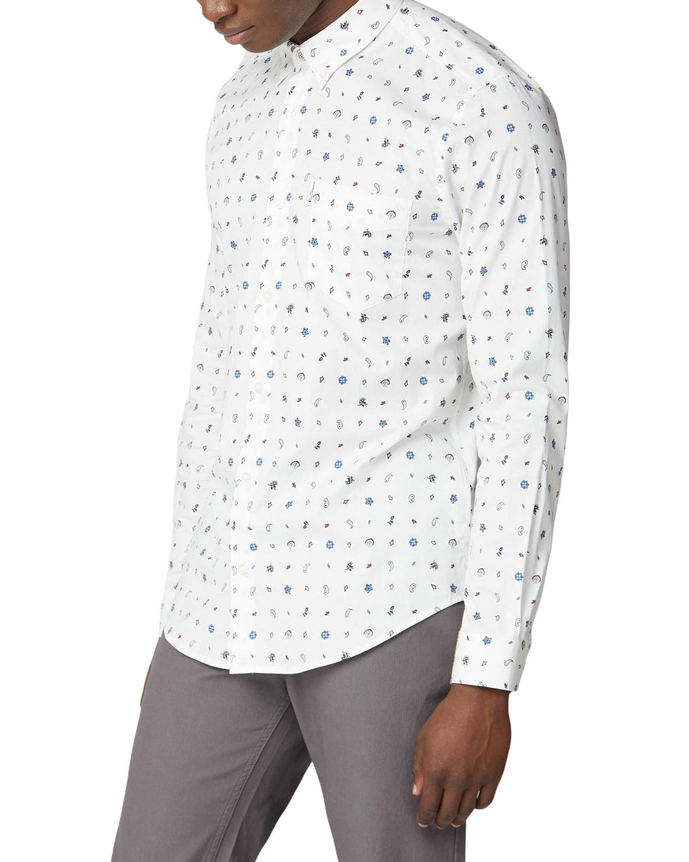 Long-Sleeve Conversational Print Shirt - Off White