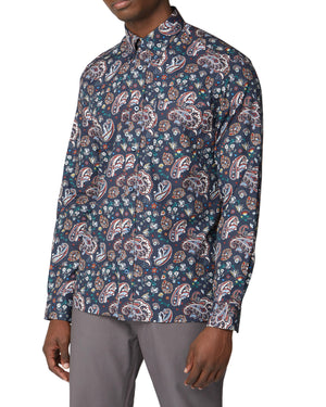 Long-Sleeve Multi-Color Paisley Shirt - Dark Navy