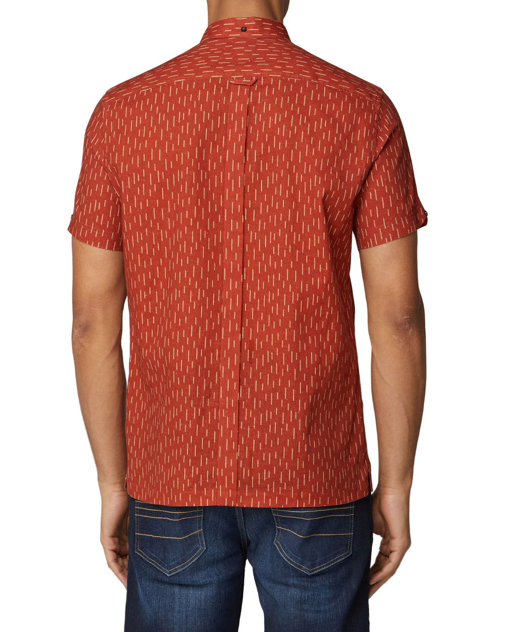 Short-Sleeve Linen Striped Shirt - Teracota