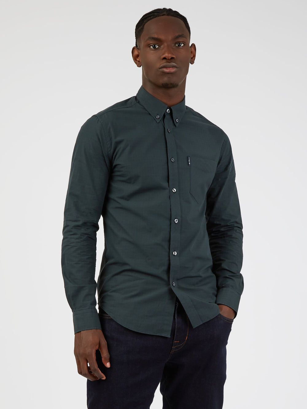Signature Long-Sleeve Gingham Shirt - Dark Green - Ben Sherman