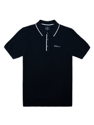 Textured Knit Polo Shirt - Dark Navy