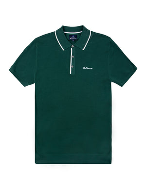 Textured Knit Polo Shirt - Trekking Green