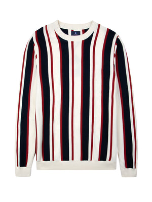 Knitted Mod Stripe Crewneck Sweater - Ivory