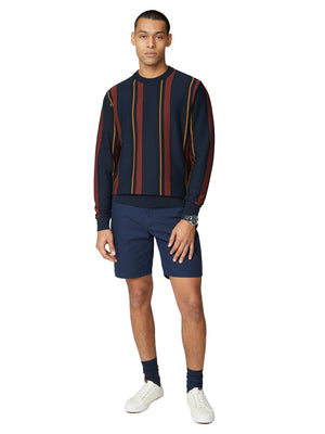 Knitted Mod Stripe Crewneck Sweater - Dark Navy