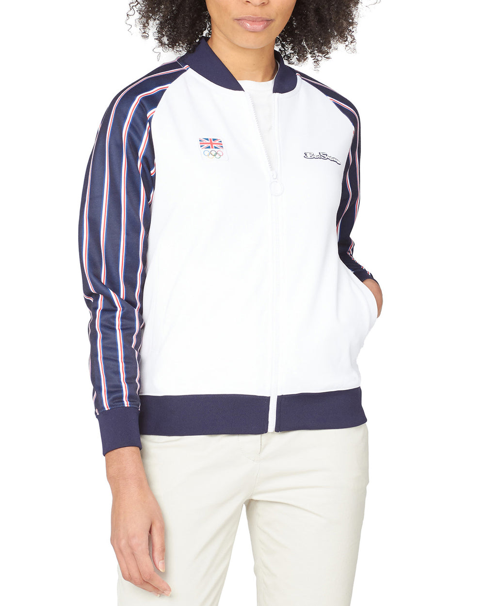 Team GB Women's Union Stripe Tricot Bomber - White