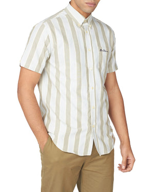 Short-Sleeve Block-Stripe Shirt - Olive