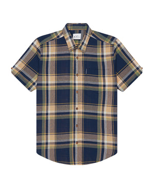 Short-Sleeve Large-Check Oxford Shirt - Marine