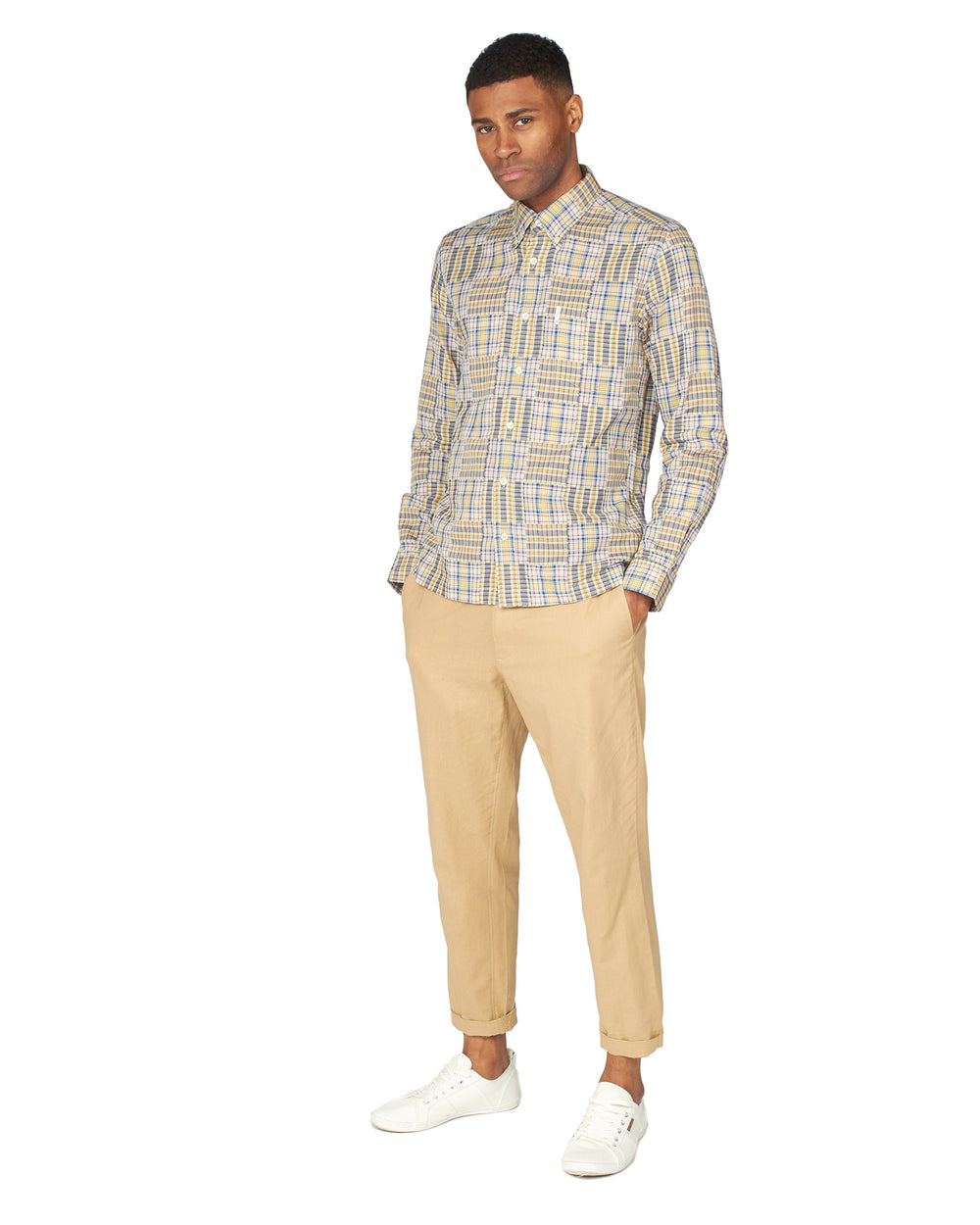 Long-Sleeve Archive Patchwork Check Shirt - Pale Yellow