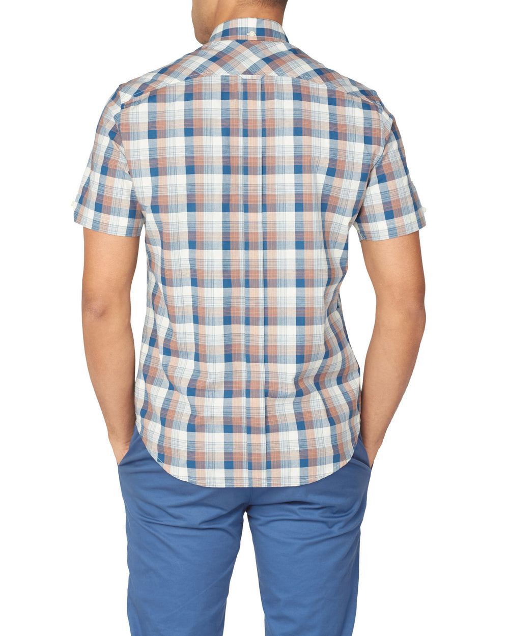 Short-Sleeve Gradient Check Shirt - Sea