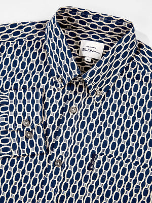 Long-Sleeve Abstract-Print Shirt - Dark Blue