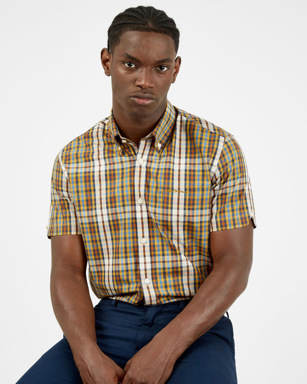 Short-Sleeve Linear Check Shirt - Dijon