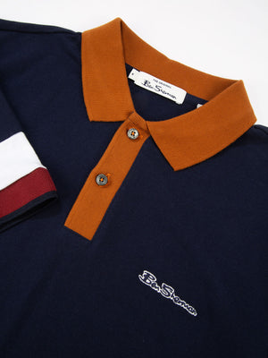 Short-Sleeve Colorblock Contrast-Collar Polo - Marine