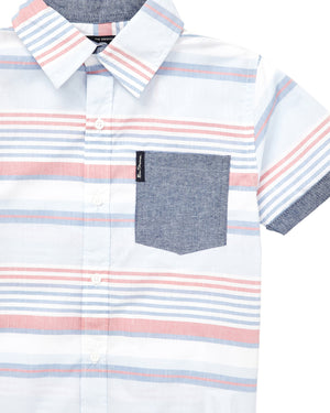 Boys' Red/Blue/White Short-Sleeve Button-Down Shirt (Sizes 4-7)