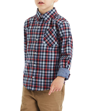 Boys' Red/Blue Long-Sleeve Plaid Button-Down Shirt (Sizes 4-7)