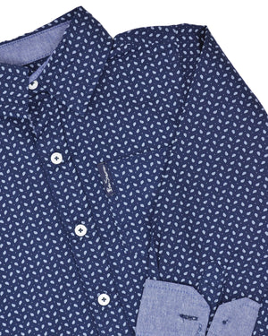 Boys' Navy Small Paisley Print Button-Down Shirt (Sizes 4-7)