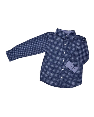 Boys' Navy Small Paisley Print Button-Down Shirt (Sizes 4-7)