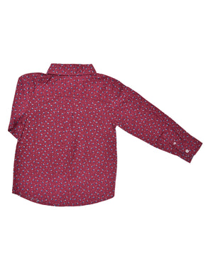 Boys' Red Button-Down Shirt with Navy Dot Pattern (Sizes 4-7)
