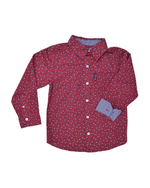 Boys' Red Button-Down Shirt with Navy Dot Pattern (Sizes 4-7)