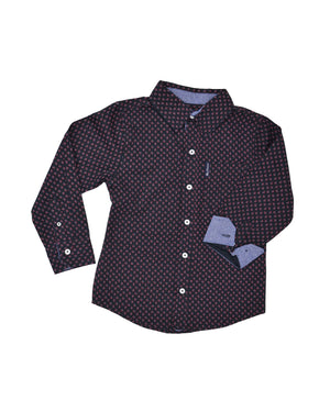 Boys' Black with Red Printed Button-Down Shirt (Sizes 4-7)
