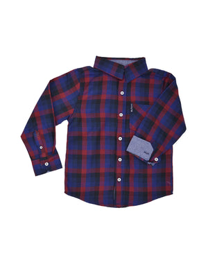Boys' Black/Blue/Red Plaid Button-Down Shirt (Sizes 4-7)