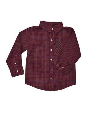 Boys' Red & Black Plaid with Blue Yarn Dyed Shirt (Sizes 4-7)