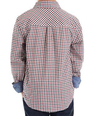 Boys' Red/White/Blue Long-Sleeve Plaid Button-Down Shirt (Sizes 8-18)