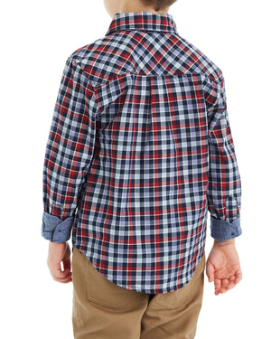Boys' Red/Blue Long-Sleeve Plaid Button-Down Shirt (Sizes 8-18)