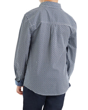 Boys' Navy/Blue Long-Sleeve Circle Print Button-Down Shirt (Sizes 8-18)