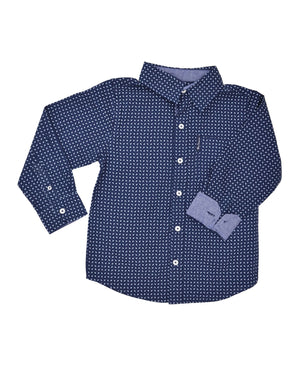 Boys' Navy Small Paisley Print Button-Down Shirt (Sizes 8-18)