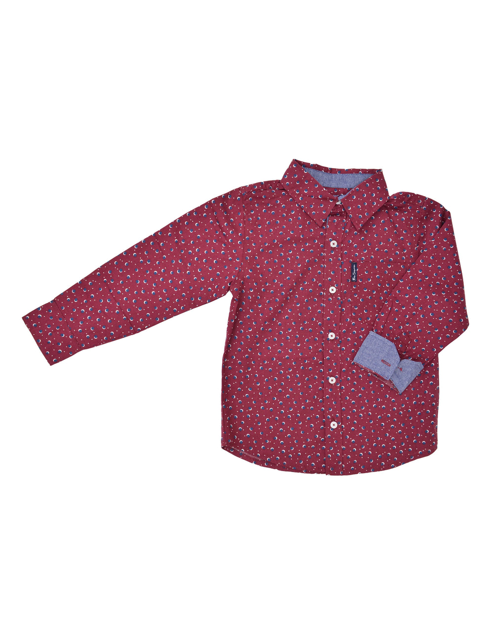 Boys' Red Button-Down Shirt with Navy Dot Pattern (Sizes 8-18)