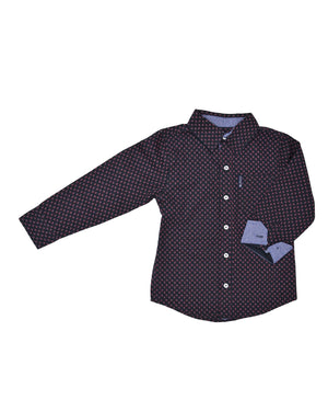 Boys' Black with Red Printed Button-Down Shirt (Sizes 8-18)