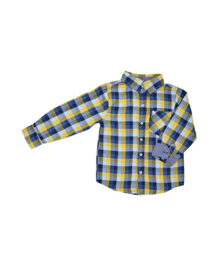 Boys' Blue/Yellow Plaid Gingham Button-Down Shirt (Sizes 8-18)
