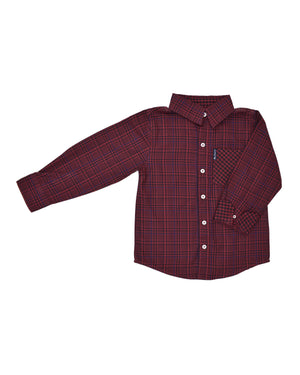 Boys' Red & Black Plaid with Blue Yarn Dyed Shirt (Sizes 8-18)