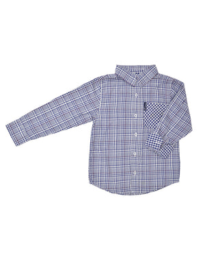Boys' Blue Plaid & Gingham Yarn Dyed Shirt (Sizes 8-18)