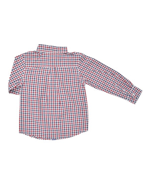 Boys' Red & Blue Gingham Plaid Yarn Dyed Shirt (Sizes 4-7)
