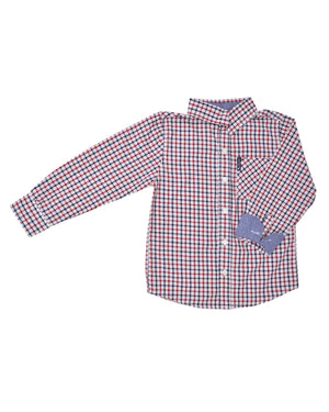 Boys' Red & Blue Gingham Plaid Yarn Dyed Shirt (Sizes 4-7)