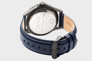 Men's Leather Strap Watch, 44mm - Navy/Navy/Silver