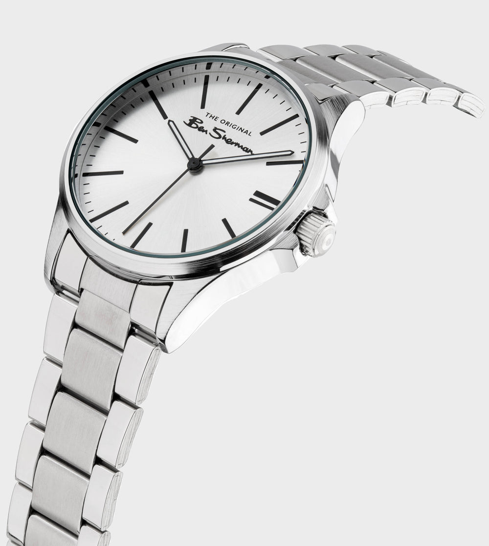 Men's Stainless Steel Bracelet Watch, 41mm - Silver/Silver/Silver