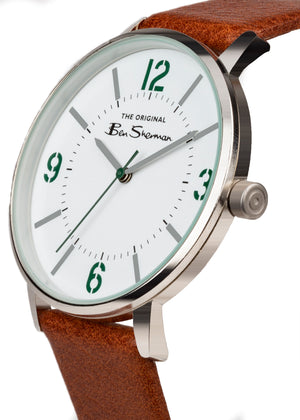 Men's Strap Watch, 41mm - Brown/White/Silver