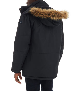 Men's Heavy Snorkel Coat with Faux Fur Hood - Black