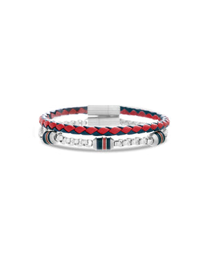 Multicolored Red & Black Braided Leather Bracelet