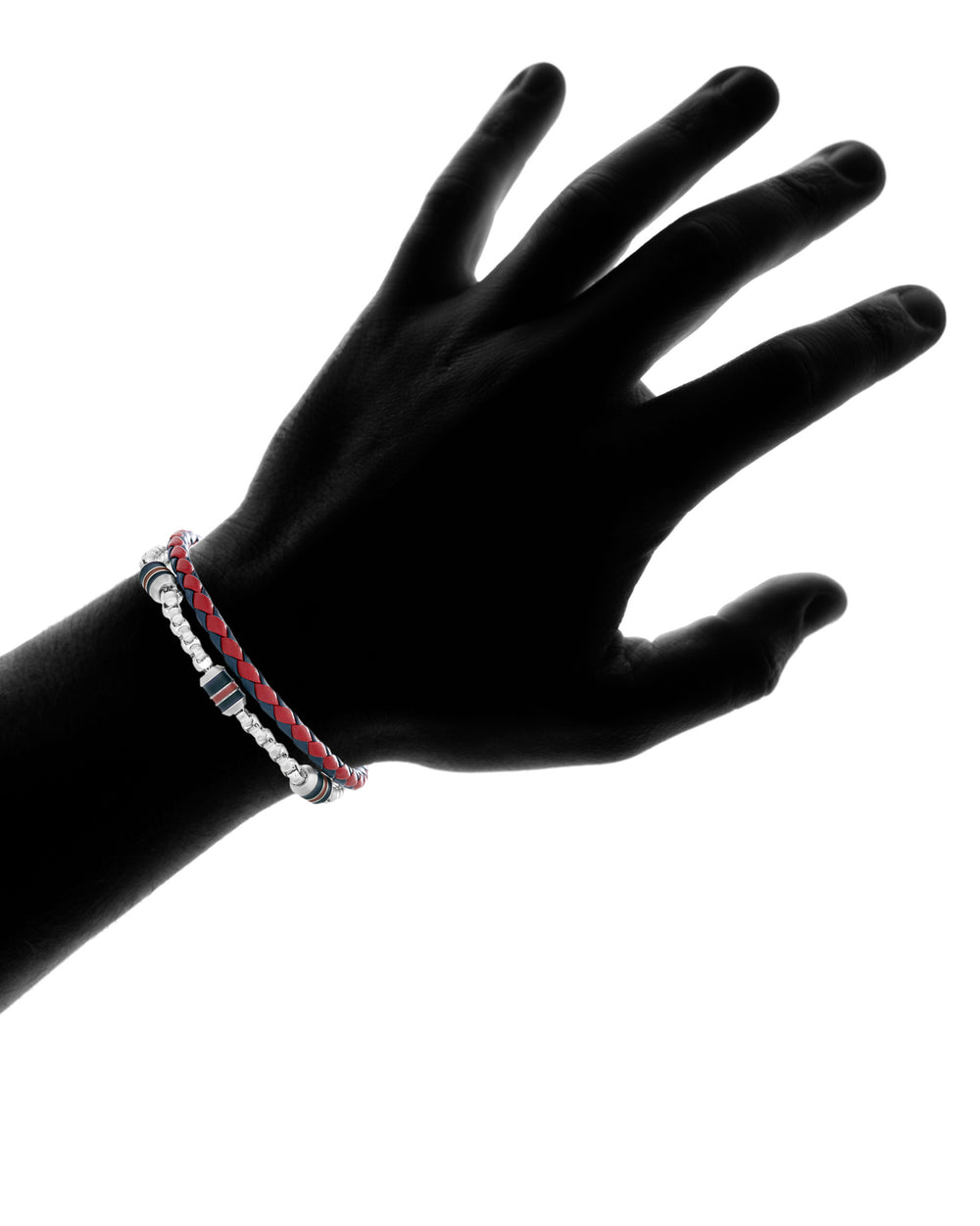Multicolored Red & Black Braided Leather Bracelet
