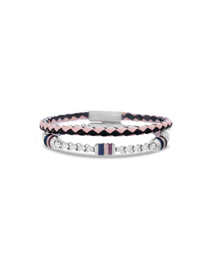 Multicolored Pink & Black Braided Leather Bracelet