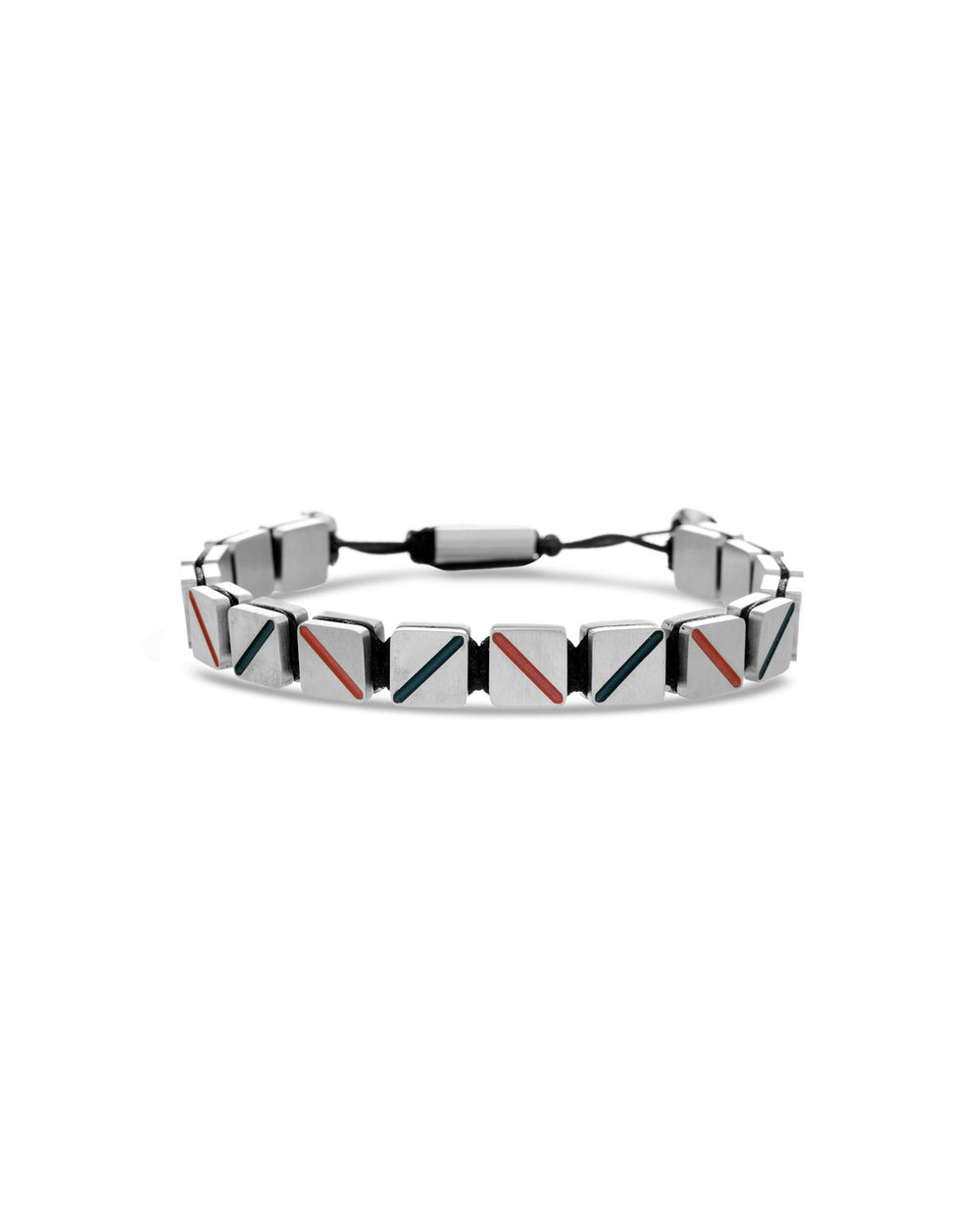 Steel Red & Navy Enamel Lines Bracelet