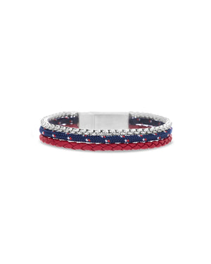 Red Braided Leather, Blue Cord Bracelet